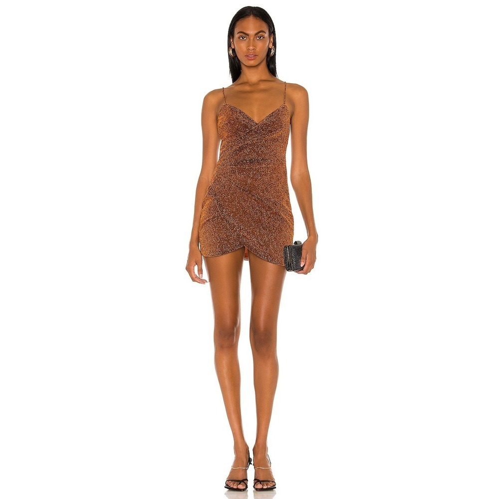 Superdown Bronze Sparkle Ruched Halter Neck Bodycon Mini‎ Dress Size L